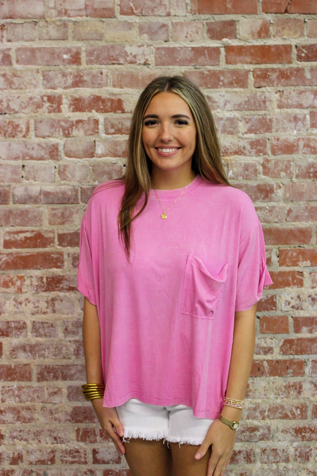 Zenana Washed Ribbed Cuffed Short Sleeve Round Neck Top Zenana