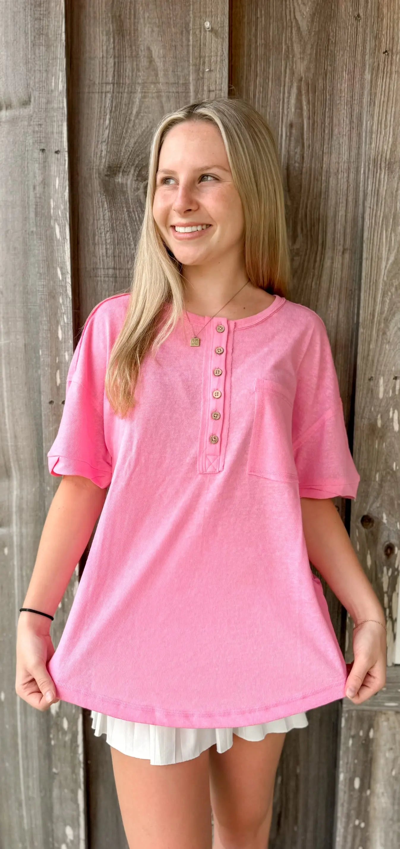 VERY J- Twisted Sleeve Band Henley Top VERY J