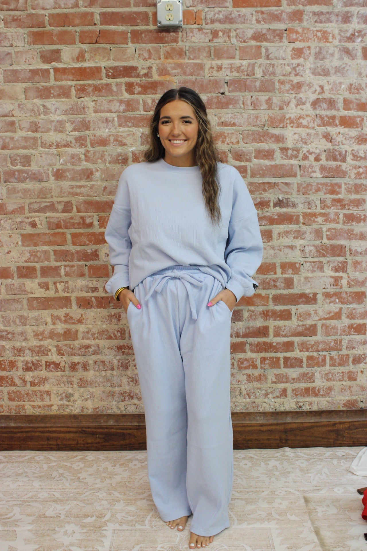 Lulu Mac Light Blue Waffle Knit Pants Girlie Girl Originals