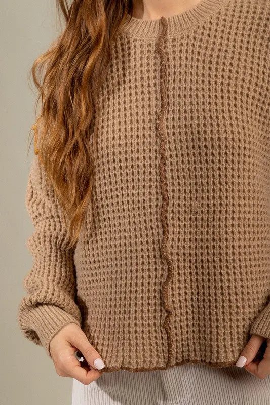 Stitch Detail Casual Round Neck  Sweater