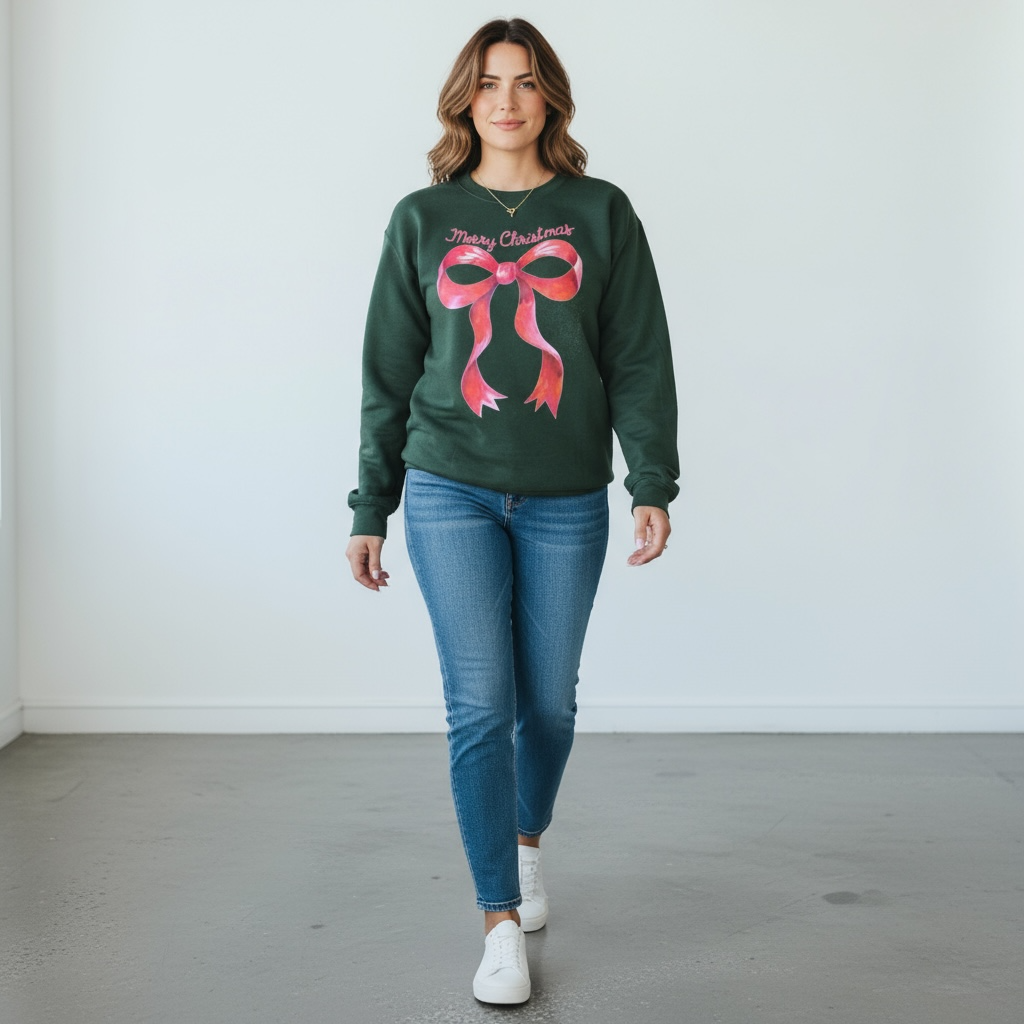 Merry Christmas Red Bow Sweatshirt SOUTHERN SUNDROP BOUTIQUE