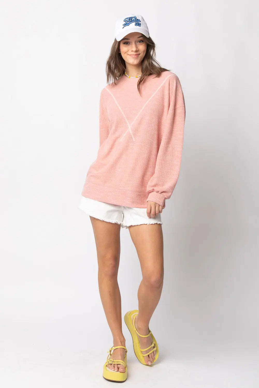 Long Sleeve Ribbed Knit V Stitch Top