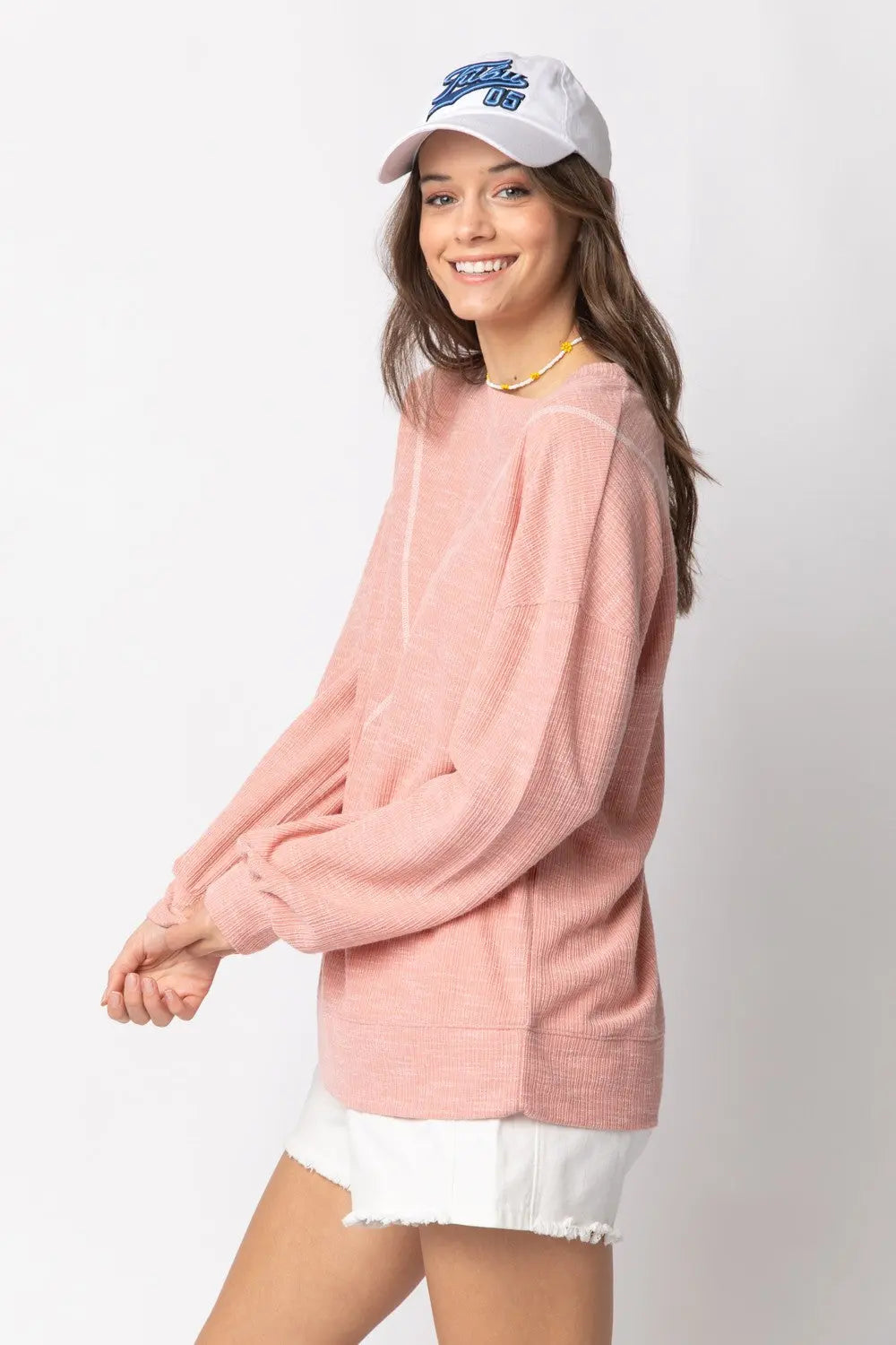 Long Sleeve Ribbed Knit V Stitch Top