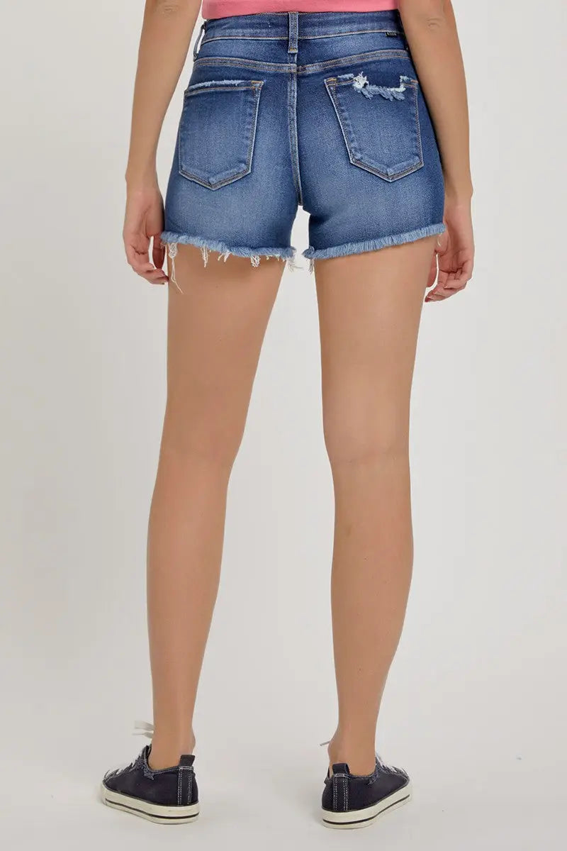 Mid-Rise Bottom Hem Distressed Detail Shorts RISEN JEANS