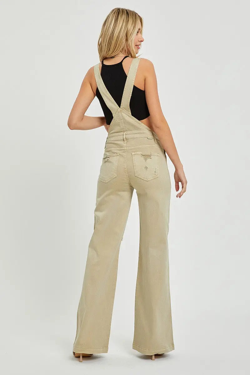 Front Patch Pocket Wide Leg Overalls RISEN JEANS