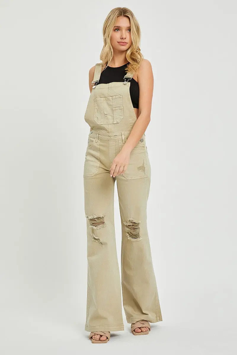 Front Patch Pocket Wide Leg Overalls RISEN JEANS