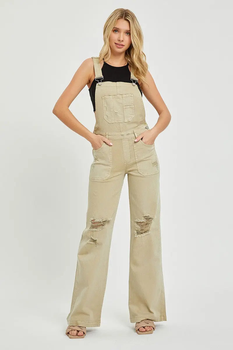 Front Patch Pocket Wide Leg Overalls RISEN JEANS