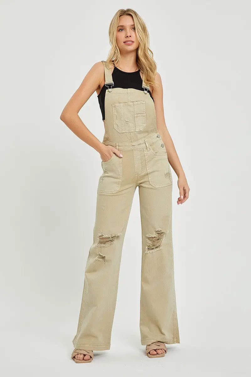 Front Patch Pocket Wide Leg Overalls RISEN JEANS