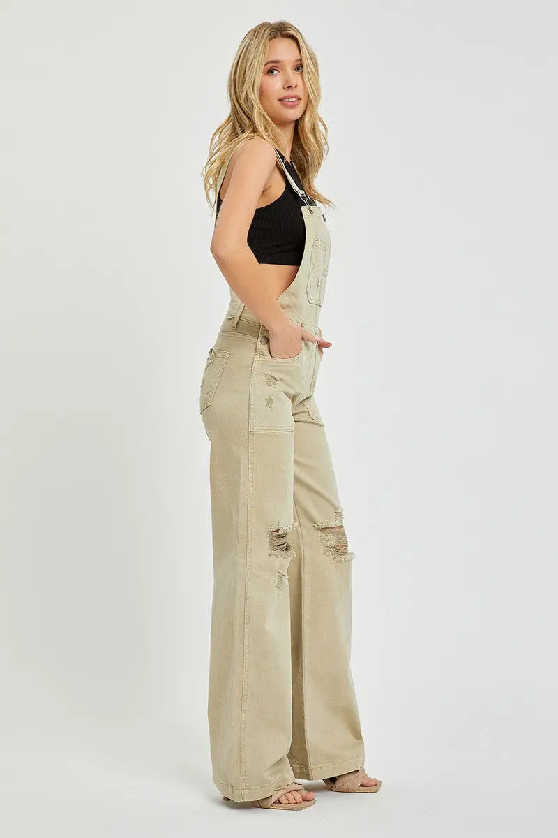 Front Patch Pocket Wide Leg Overalls RISEN JEANS