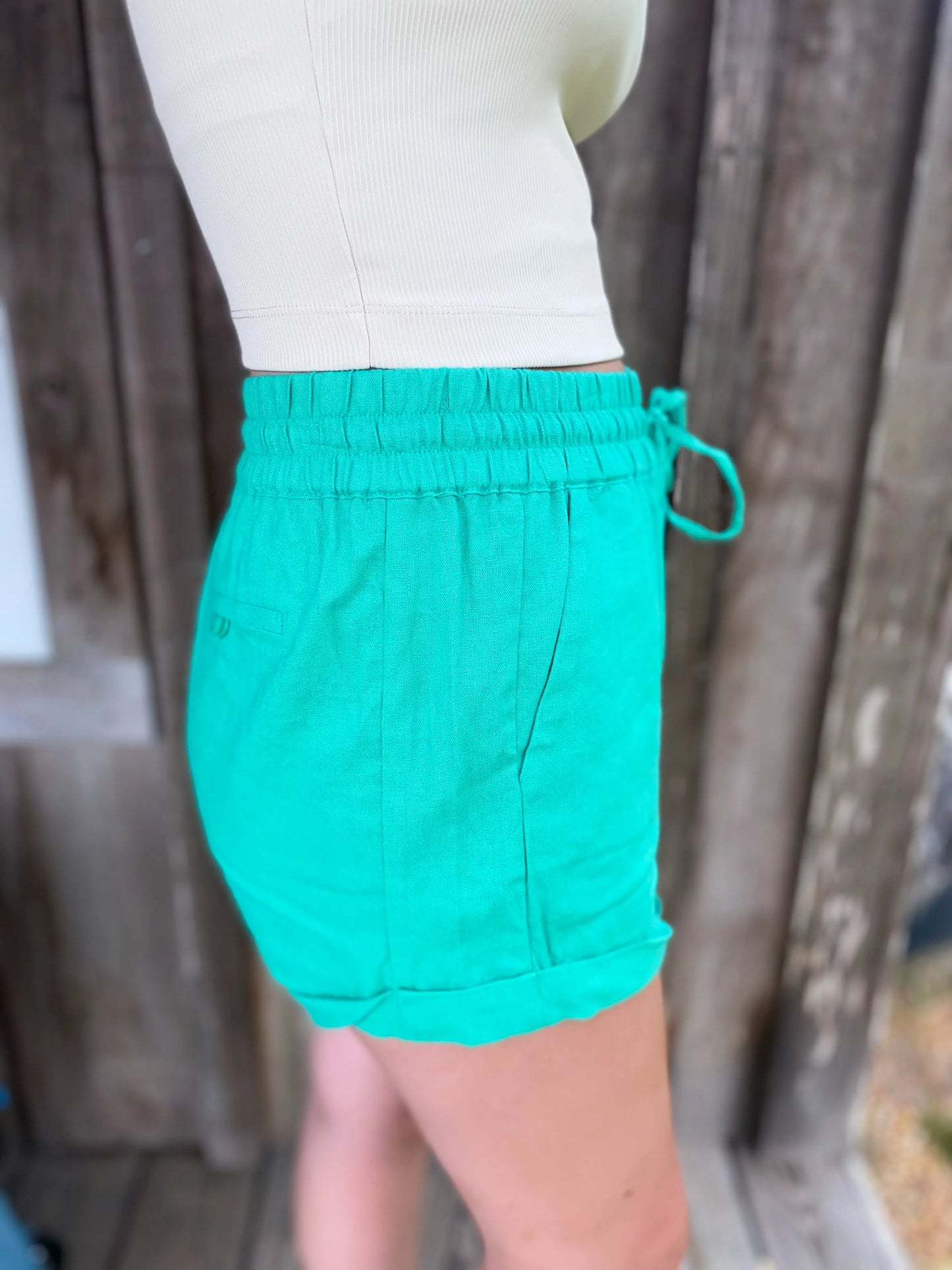 Linen Type Waistband Shorts - String Tie Urban Daizy