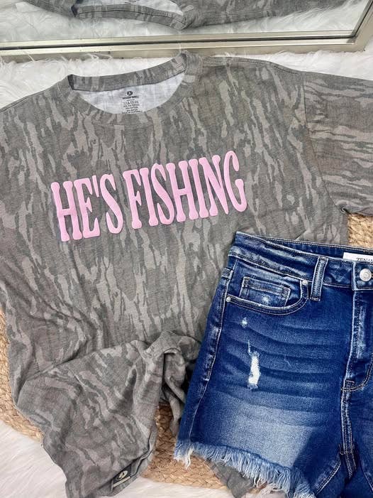Dash Forward Wholesale - He's Fishing Puff Vinyl Design: Bottomland Camo / XL Dash Forward Wholesale