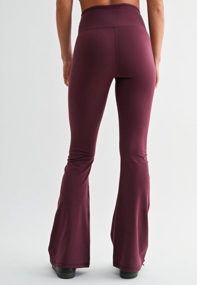 Mono B Dark Plum Fleece Mock Neck Sweater &  Crossover Waist Yoga Pants Set Mono B