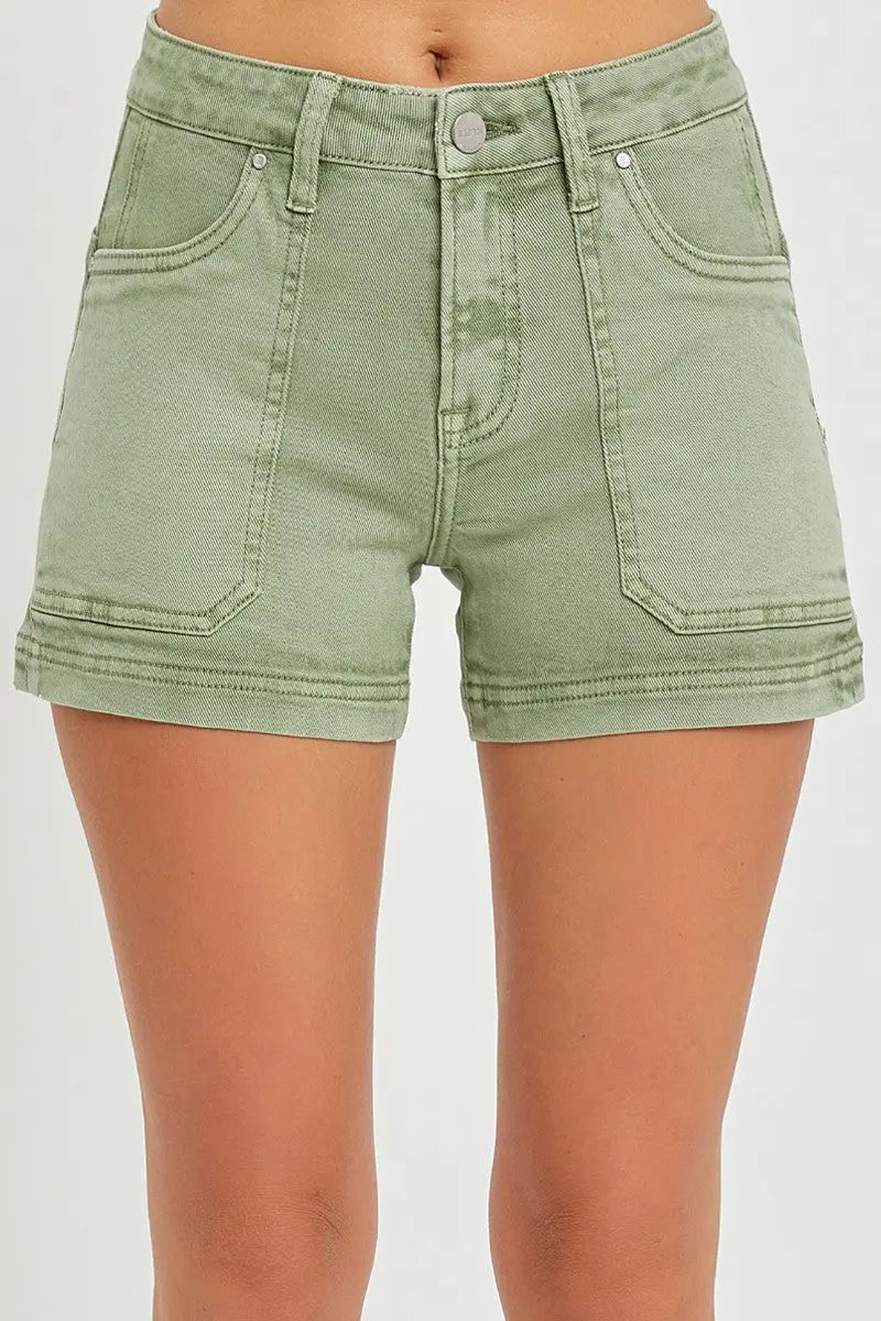 MID RISE FRONT PATCH POCKET SHORTS RISEN JEANS