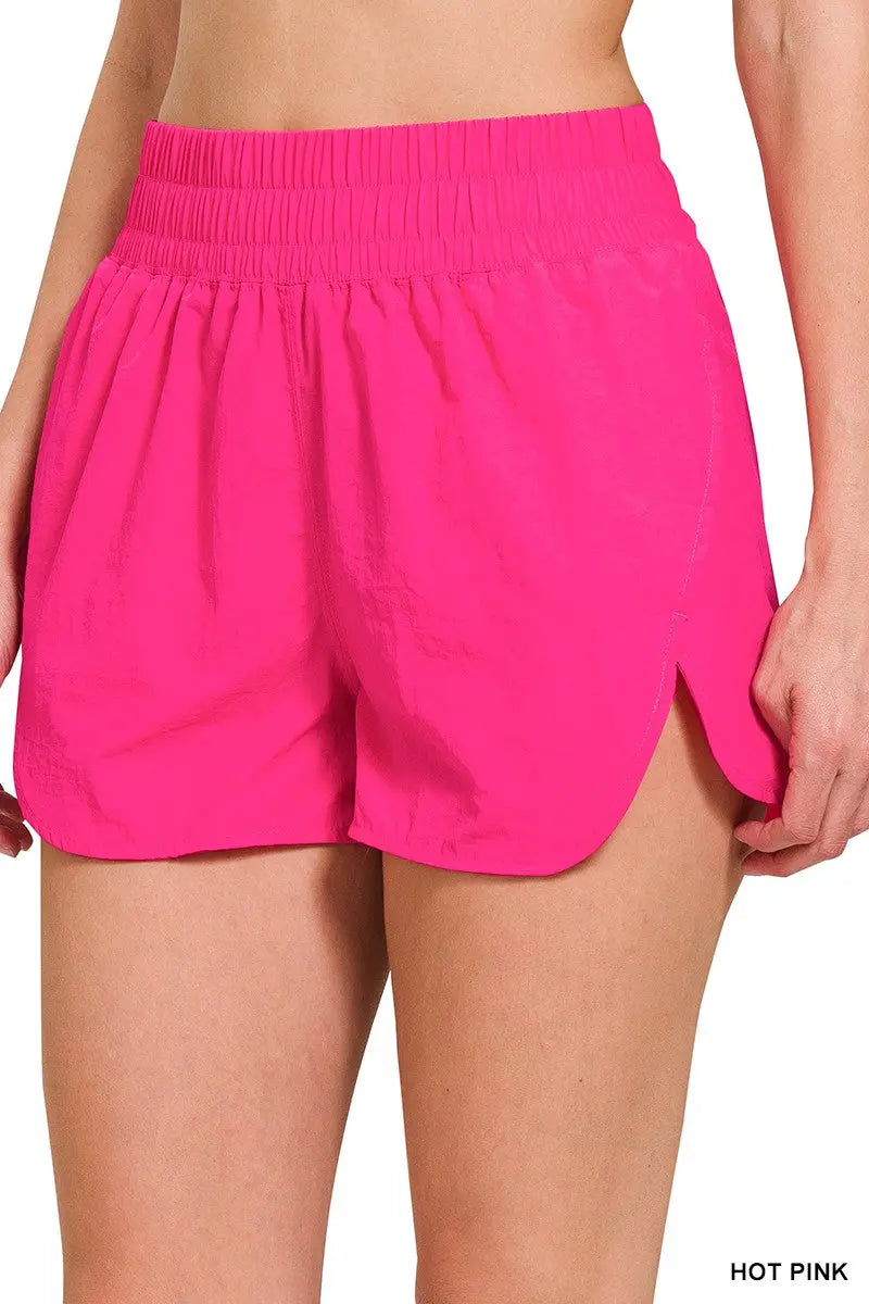 WINDBREAKER SMOCKED WAISTBAND RUNNING SHORTS zenana