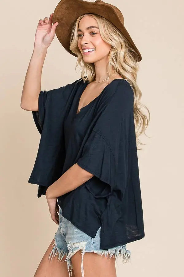 BUCKETLIST - T1722 Solid V-neck Oversized Top BUCKETLIST