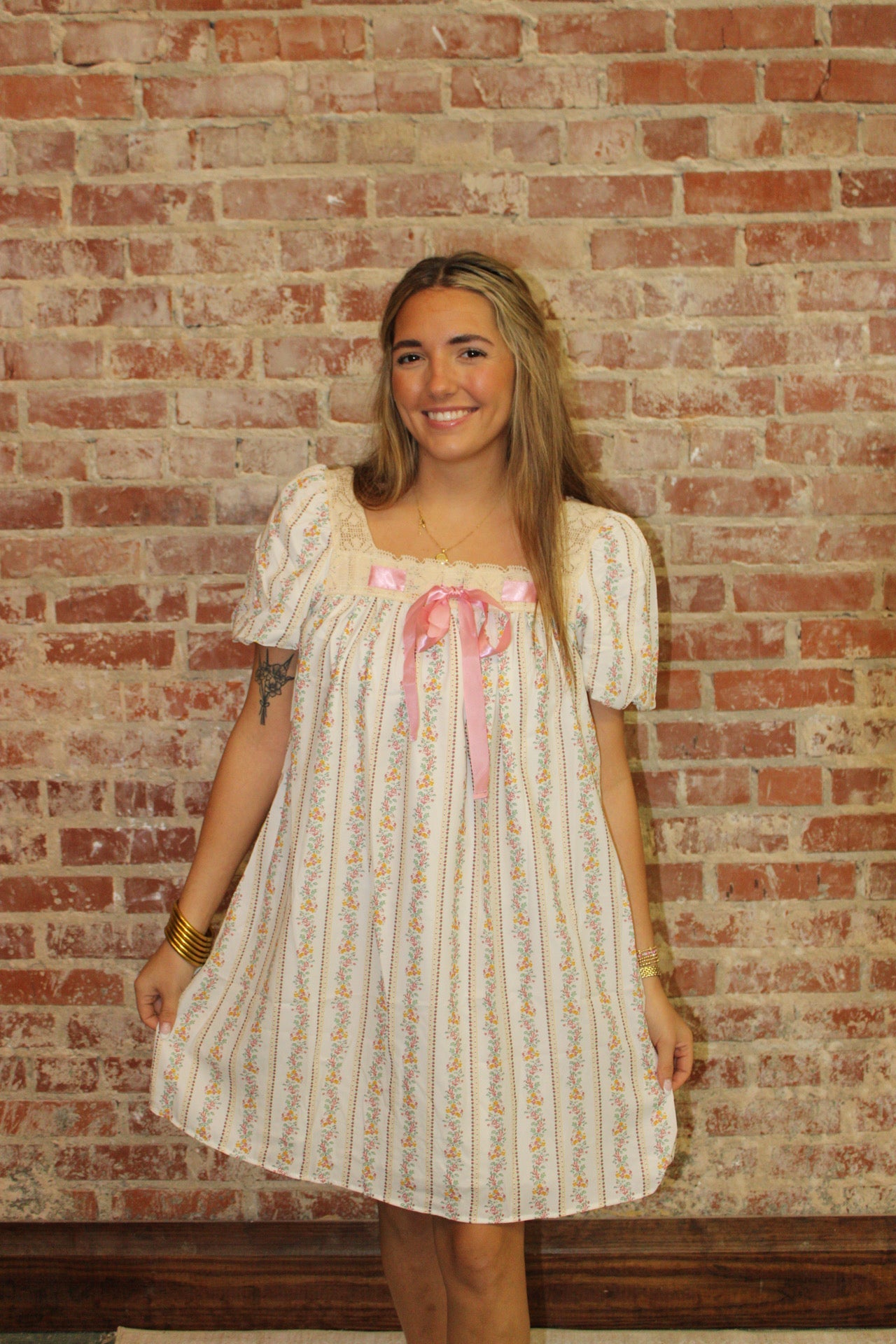 Multicolor Floral Contrast Ribbon Square Mini Dress PRETTY BASH