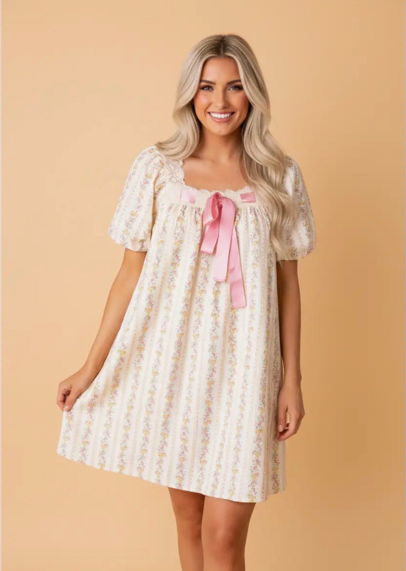 Multicolor Floral Contrast Ribbon Square Mini Dress PRETTY BASH