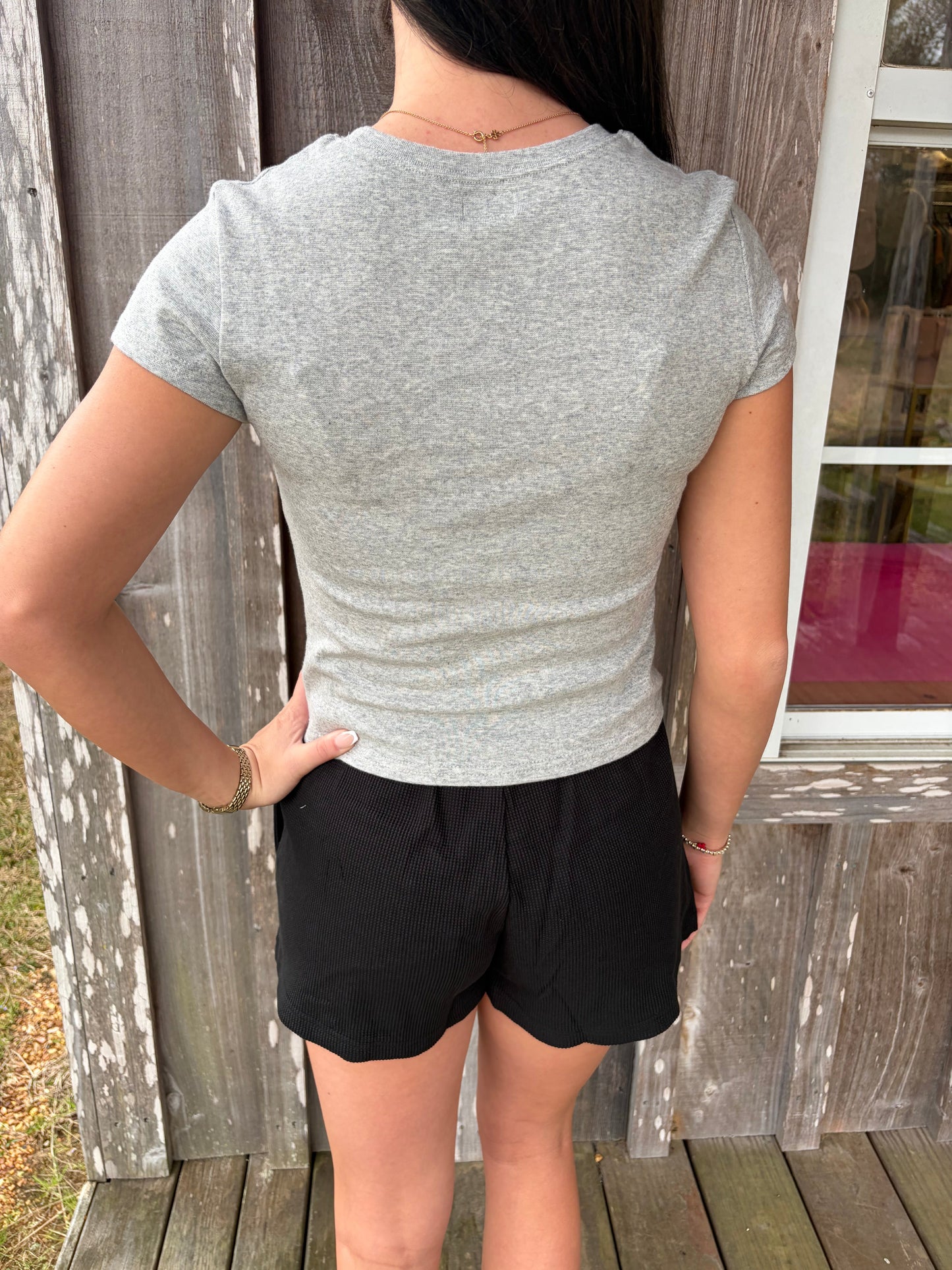 Lulu Mac Grey Baby Doll Short Sleeve Top Girlie Girl Originals