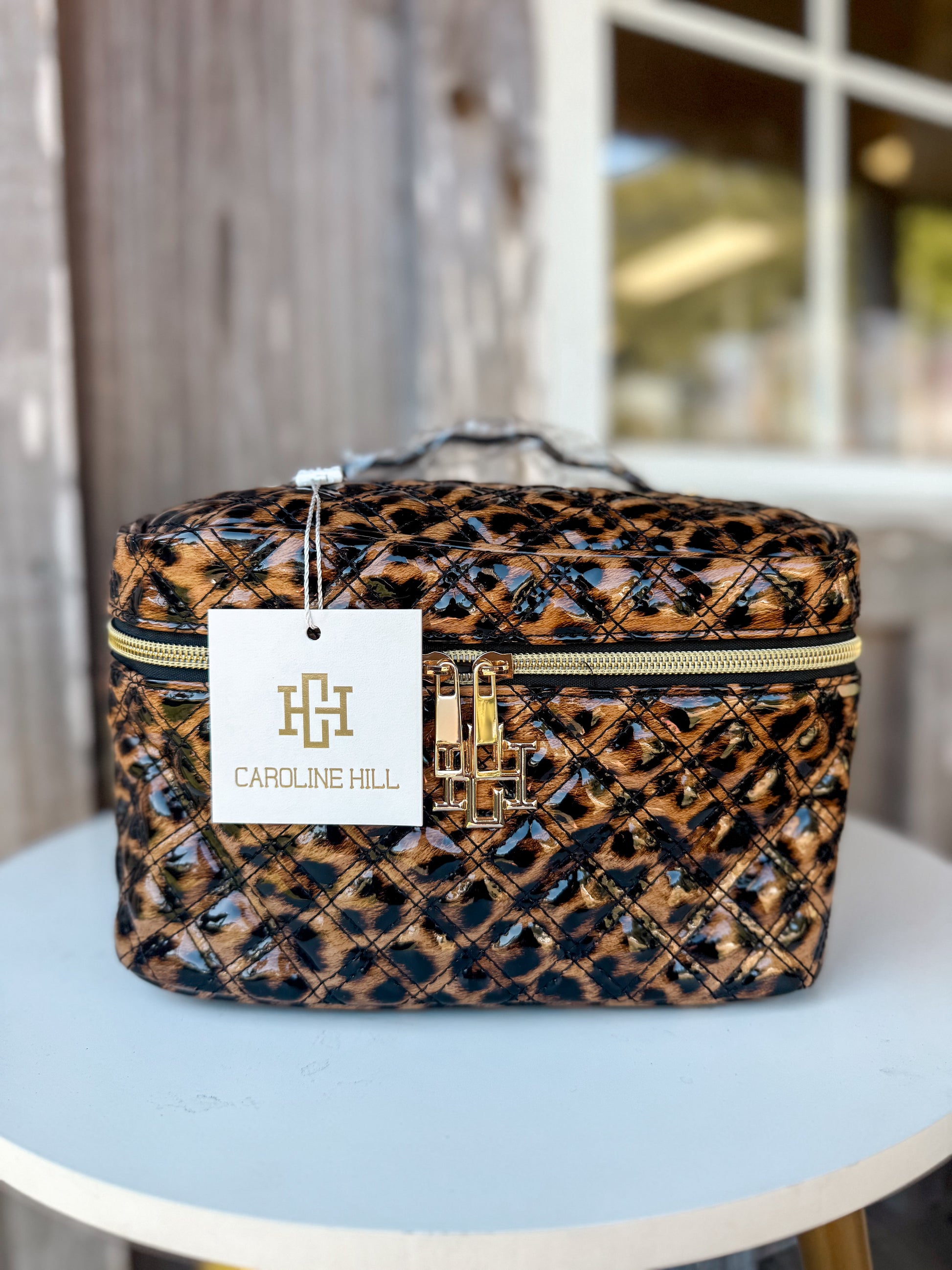 Caroline Hill Hampton Train Spotted Patent Makeup Case Caroline Hill