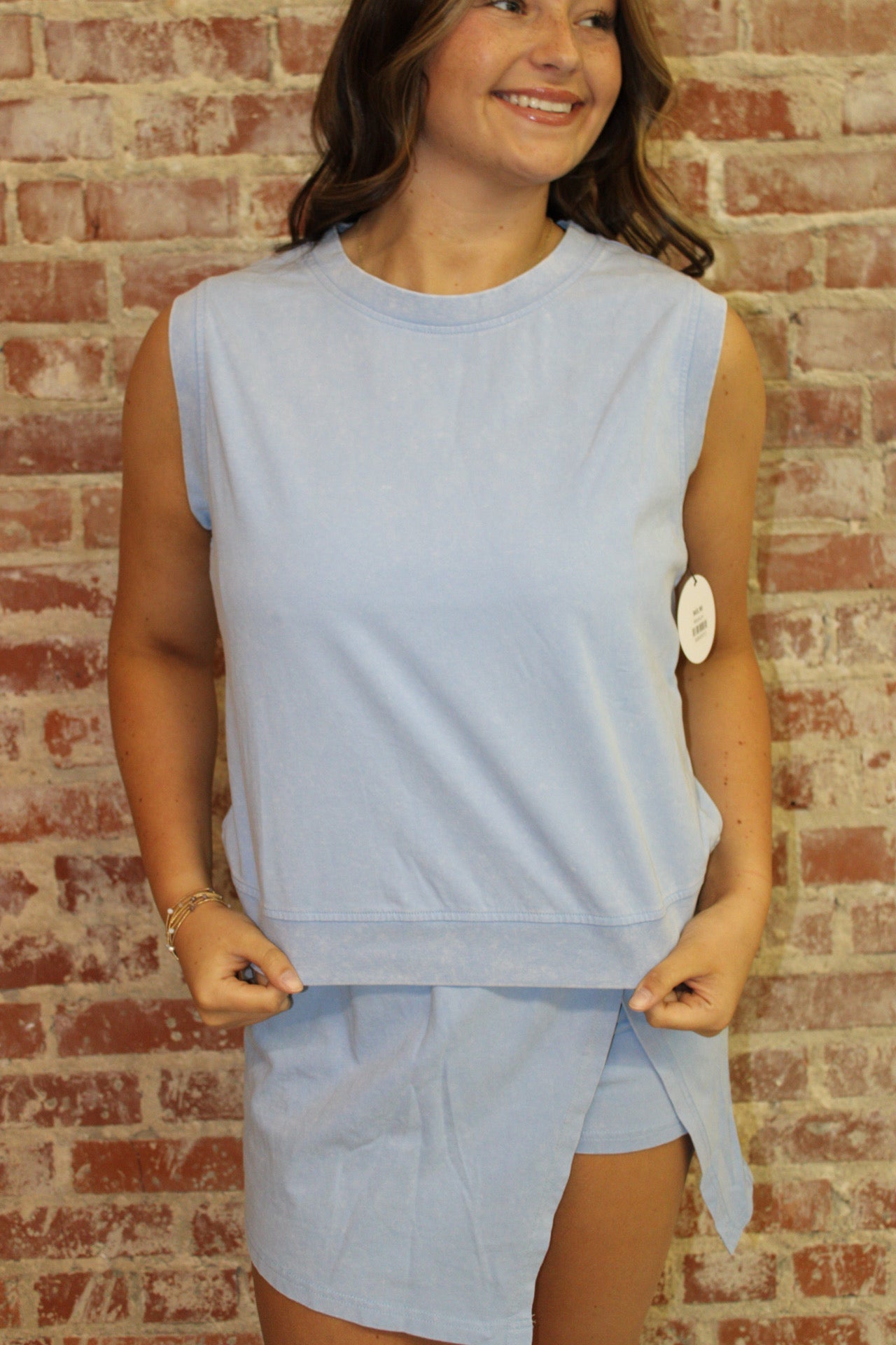 LA Society Blue Mineral-Wash Tank Top and Lined Split Skirt Set LA Society
