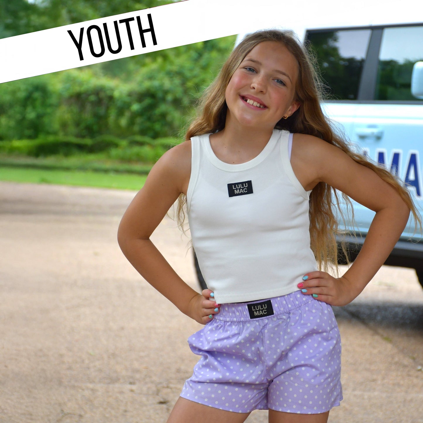 Girlie Girl Originals - LM-KSH-1010 Lavender Mini Polka Dot KIDS SHORT: Lavender / Youth Large Girlie Girl Originals