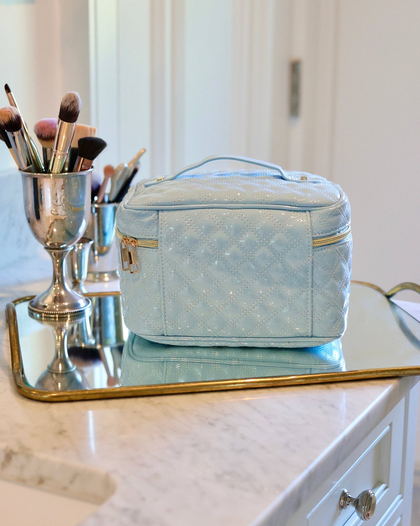 Caroline Hill - Hampton Train Case Light Blue Patent: Default Caroline Hill