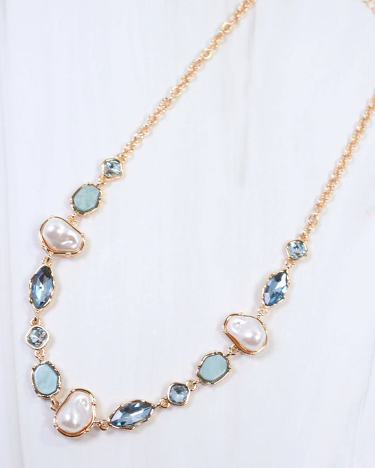 Caroline Hill - Aleia Pearl and Stone Necklace Blue: Default Caroline Hill