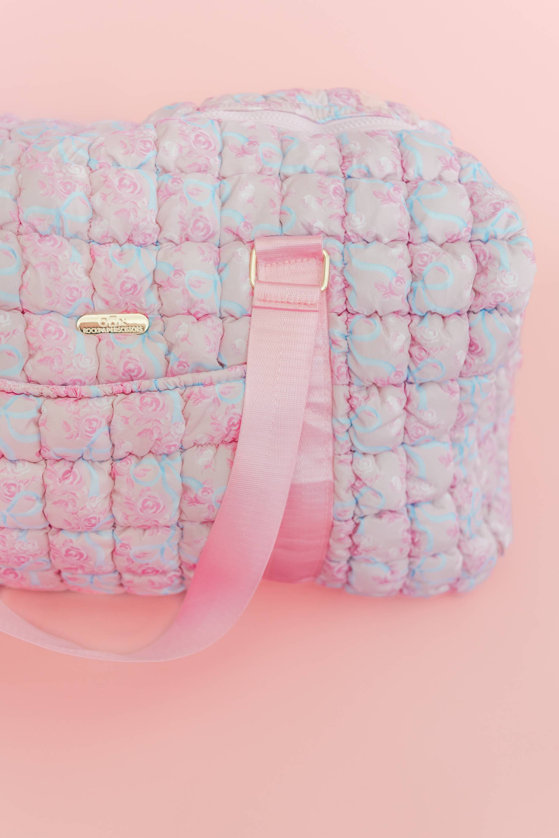 Rock Paper Scissors - Watercolor Floral Bow Quilted Weekender Duffle Tote Bag Rock Paper Scissors