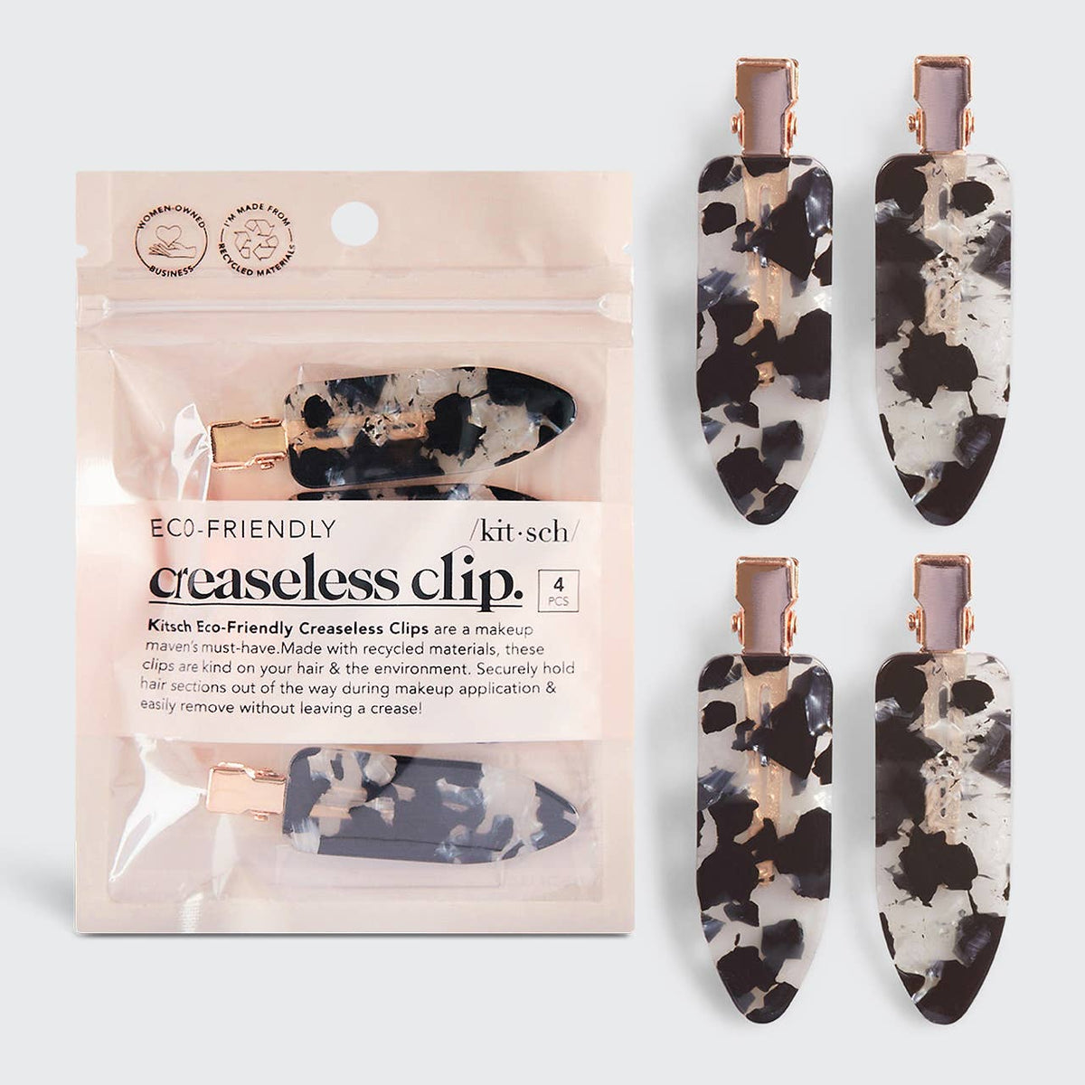KITSCH - Eco-Friendly Creaseless Clips 4pc Set - Black Terrazzo KITSCH