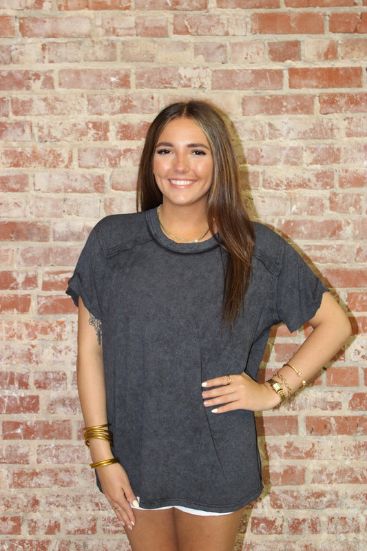 Zenana Washed Ribbed Short Sleeve Boat-neck Top zenana