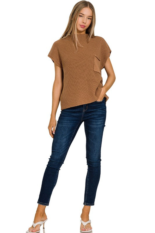 ZENANA Ivory Mock Neck Short Sleeve Sweater zenana