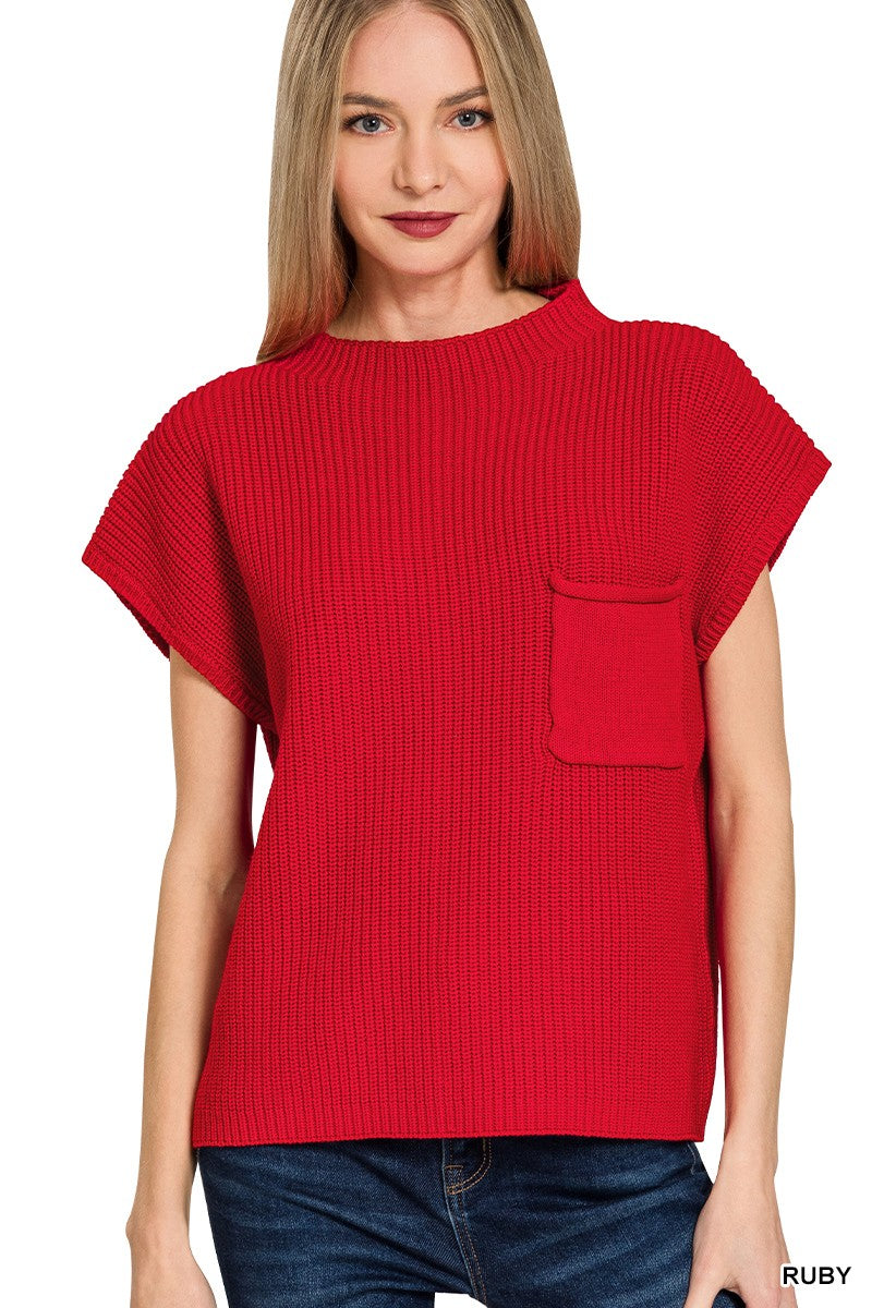 ZENANA Ruby Mock Neck Short Sleeve Sweater zenana