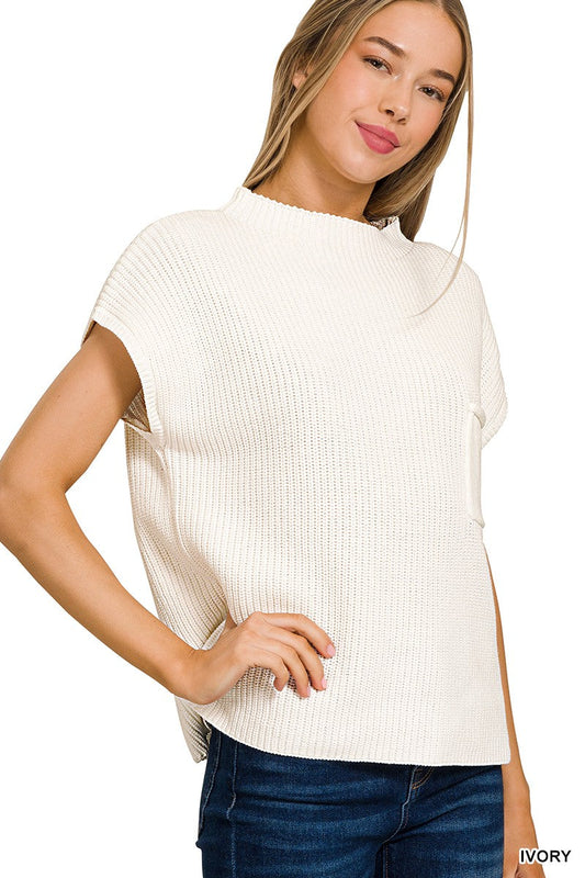 ZENANA Ivory Mock Neck Short Sleeve Sweater zenana