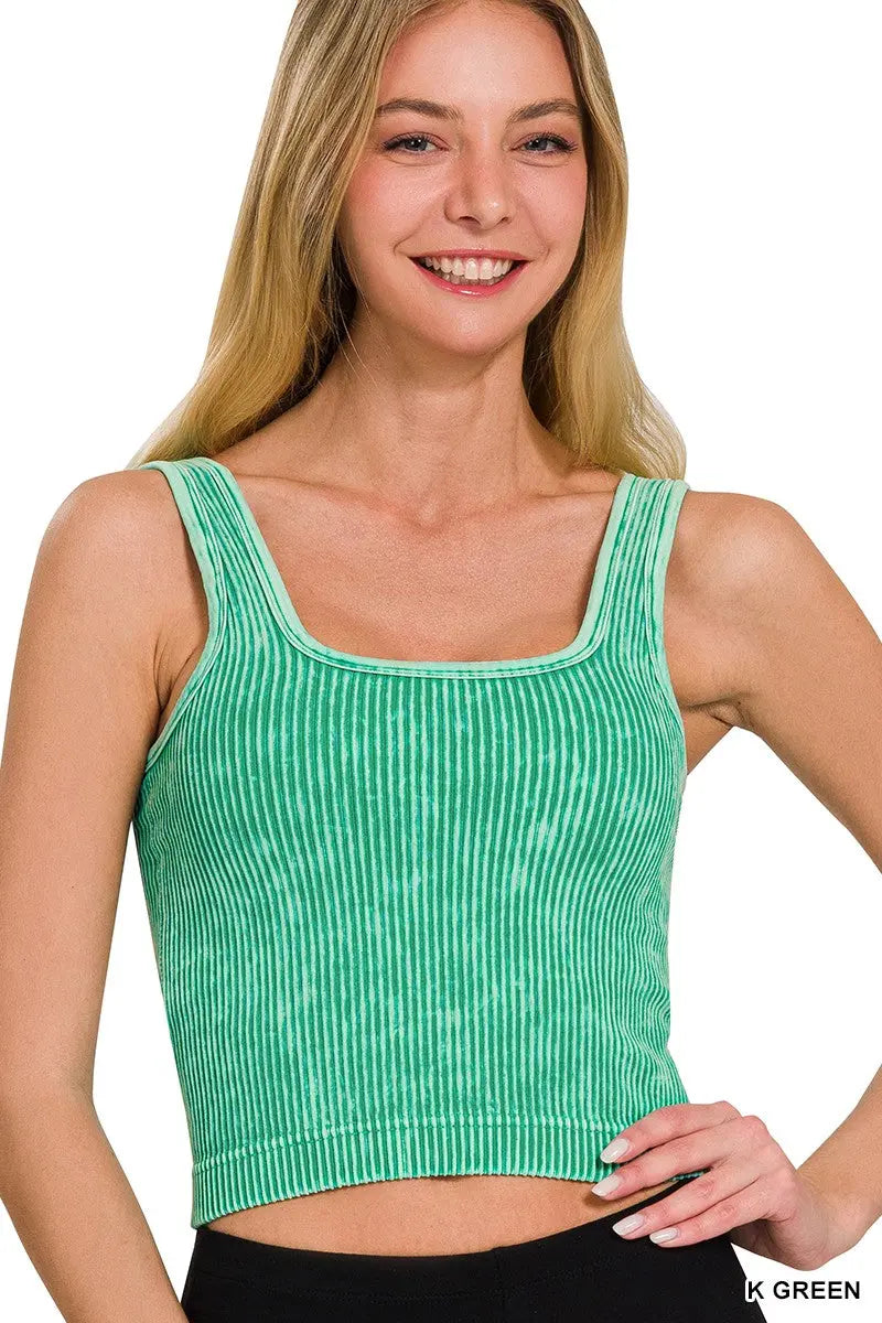 STONE WASHED RIBBED SQUARE NECK WITH BRA PADS zenana