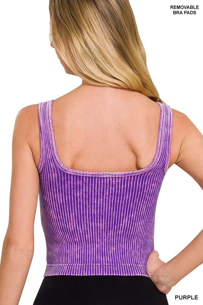 STONE WASHED RIBBED SQUARE NECK WITH BRA PADS zenana