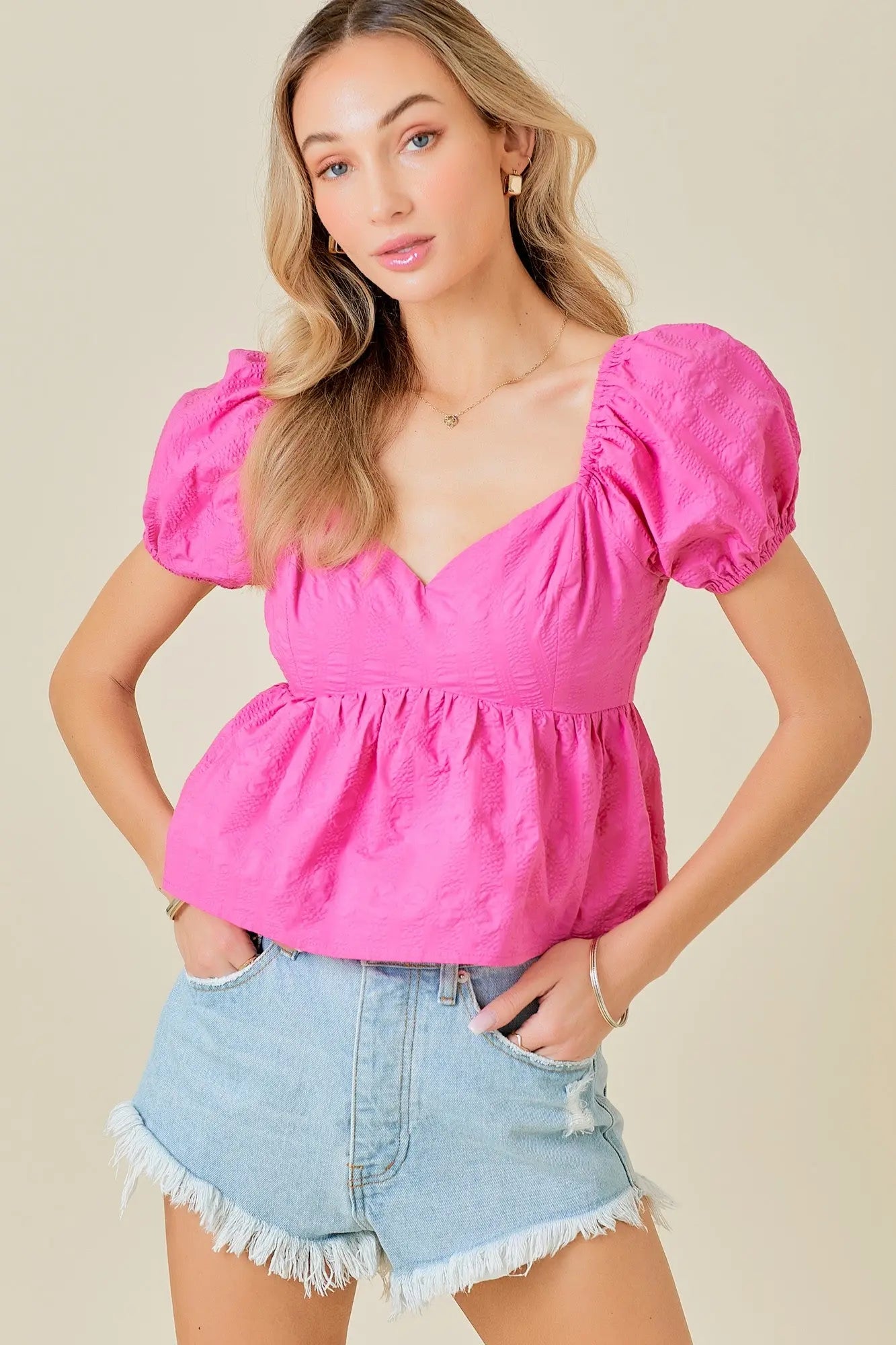 PUFF SLEEVE SWEETHEART NECKLINE BABYDOLL CROP TOP day & moon