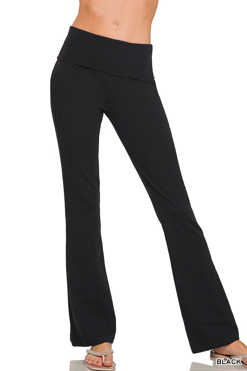 Zenana Premium Cotton Fold Over Yoga Flare Pants zenana