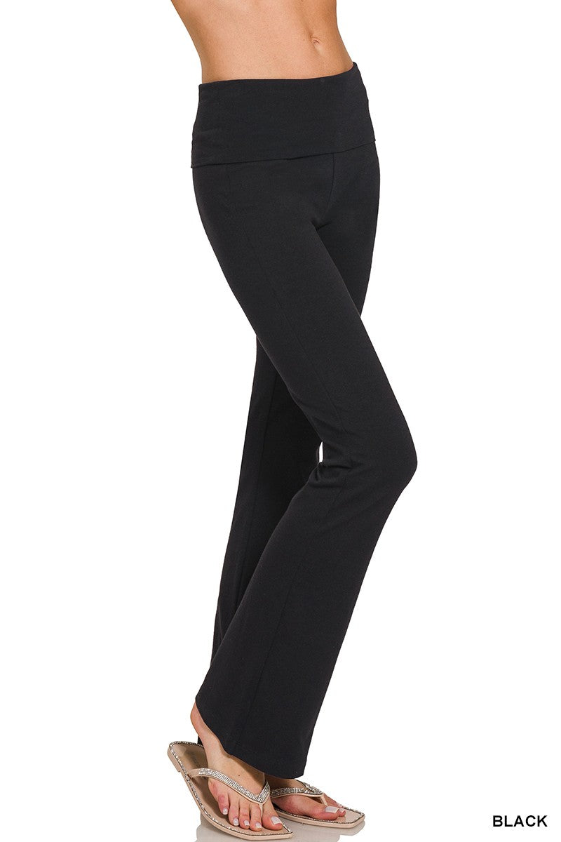 Zenana Premium Cotton Fold Over Yoga Flare Pants zenana