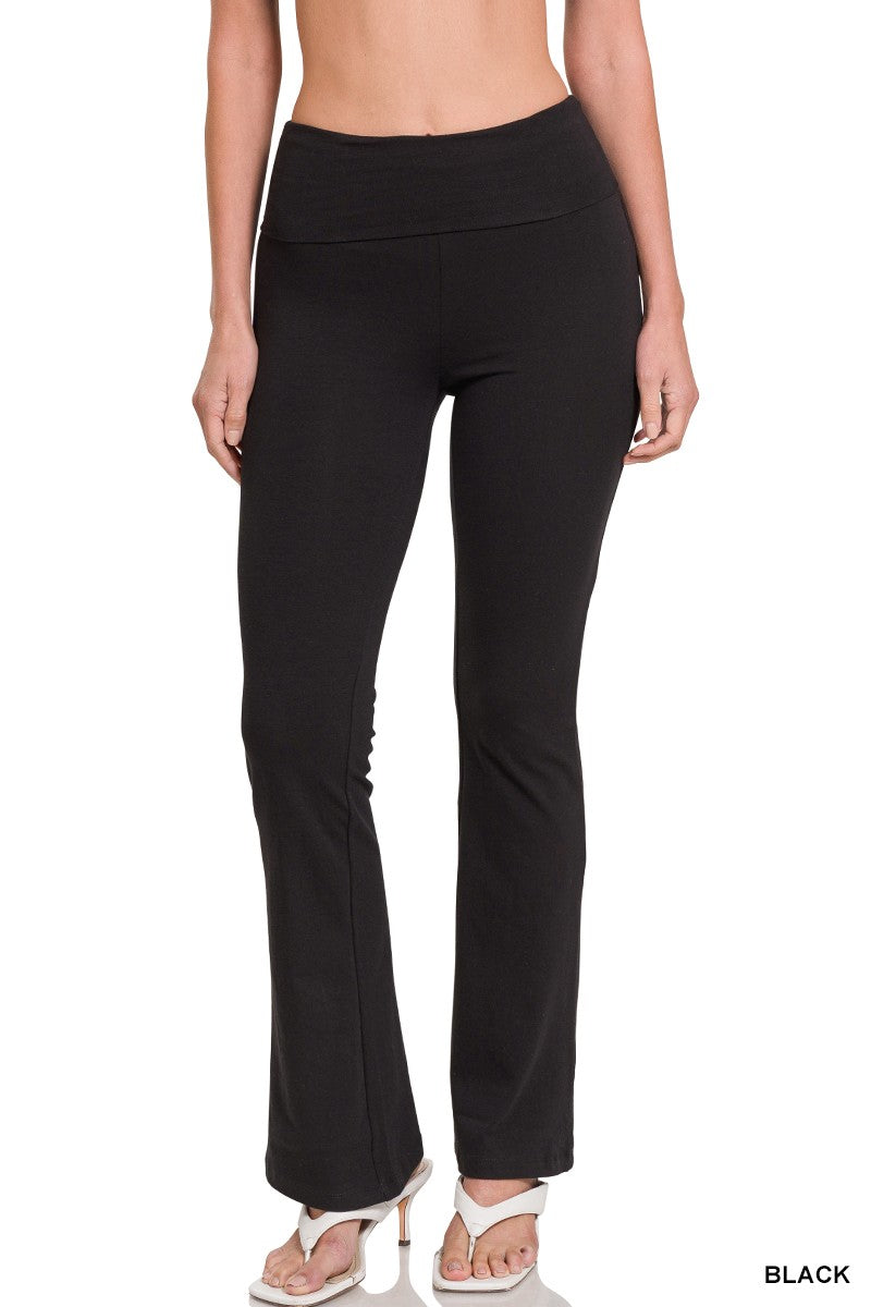 Zenana Premium Cotton Fold Over Yoga Flare Pants zenana