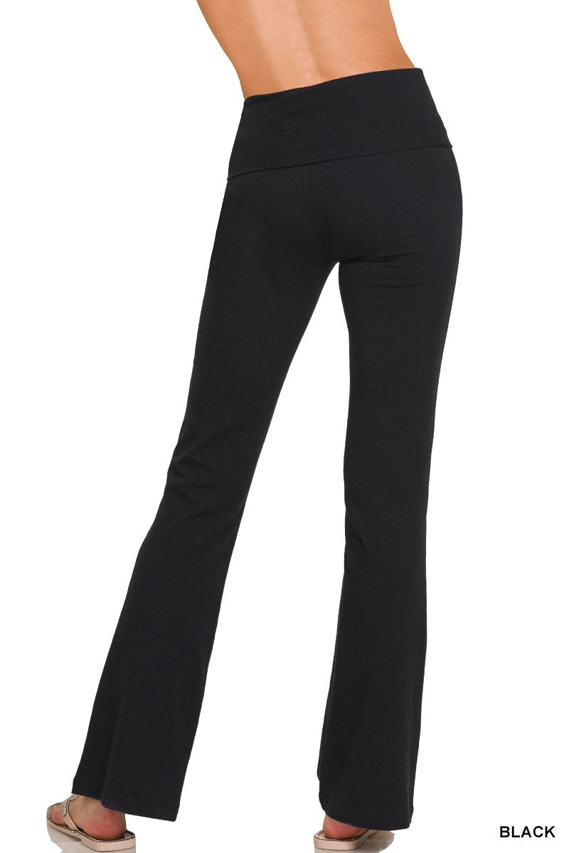 Zenana Premium Cotton Fold Over Yoga Flare Pants zenana