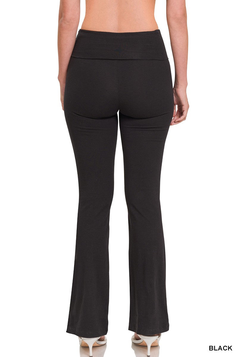 Zenana Premium Cotton Fold Over Yoga Flare Pants zenana