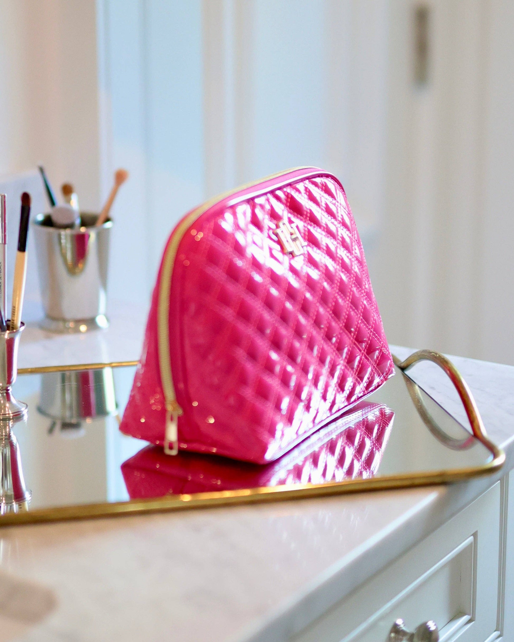 Caroline Hill - Capri Large Pouch Hot Pink Patent: Default Caroline Hill