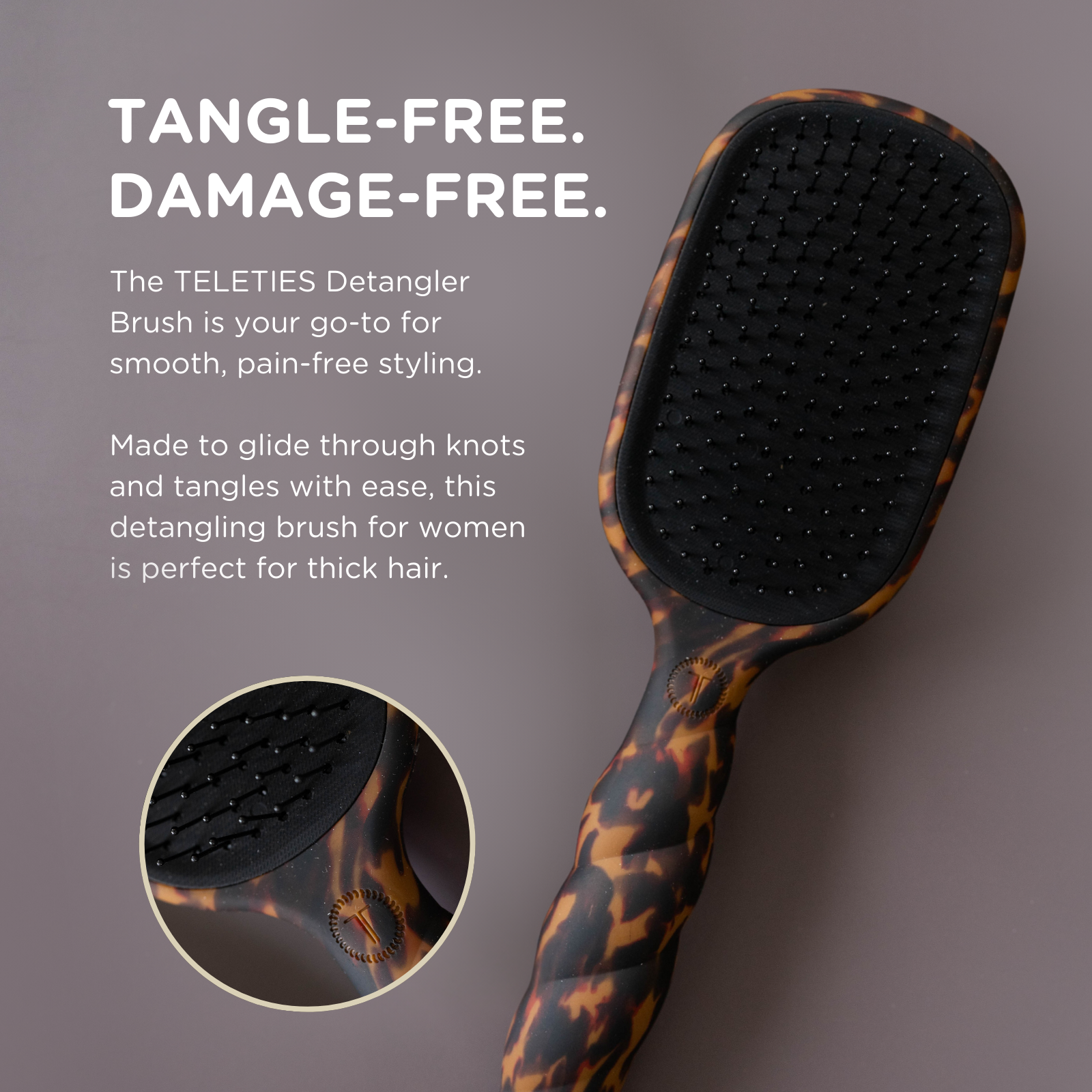 TELETIES - Detangler Hair Brush for Thick Hair - Tortoise TELETIES
