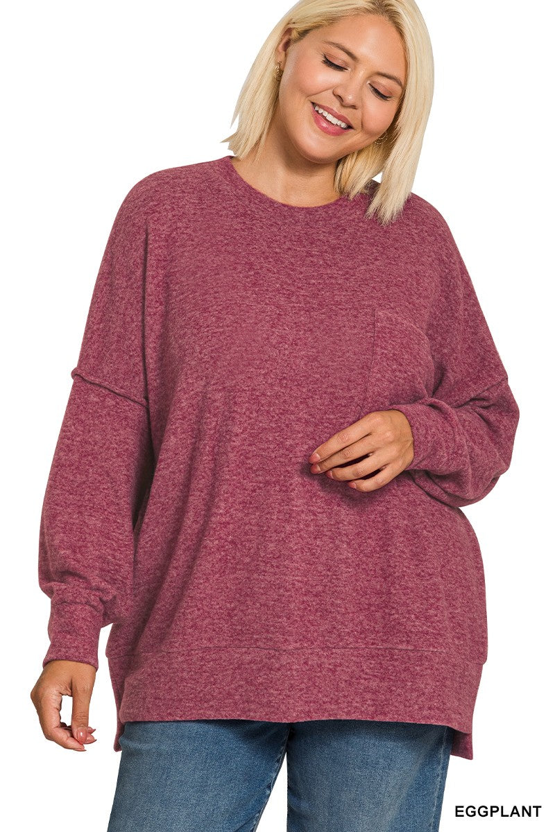 PLUS Brushed Meglange Drop Shoulder Sweater Top SOUTHERN SUNDROP BOUTIQUE