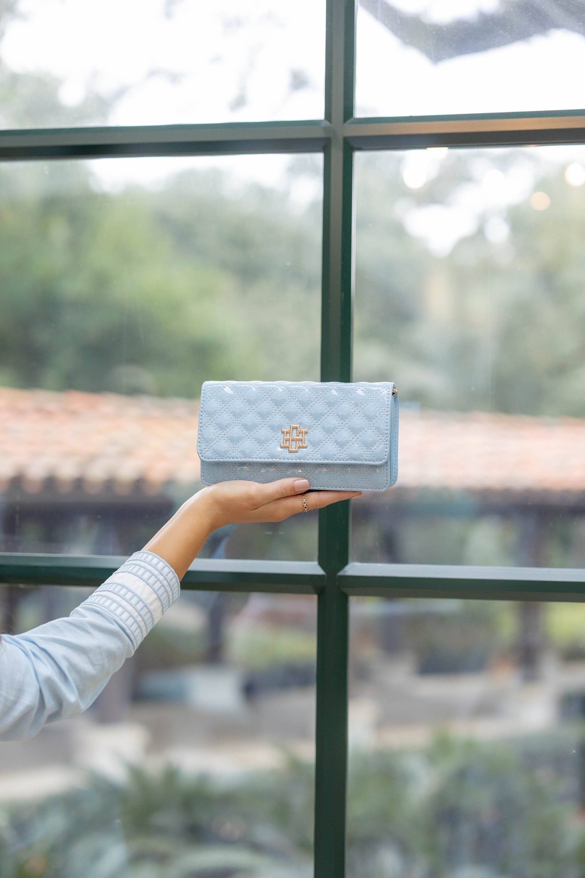 Caroline Hill - Brynleigh Clutch Crossbody Light Blue Patent: Default Caroline Hill