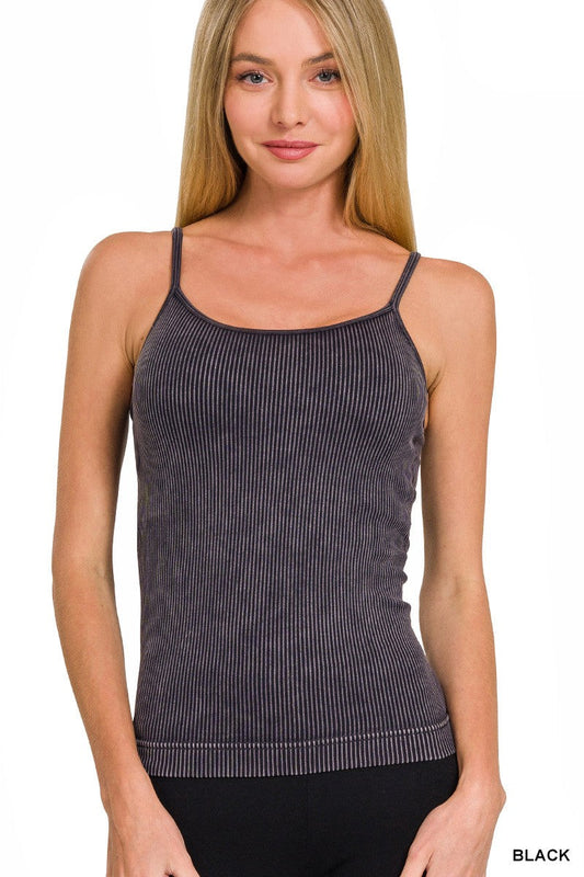 Stone Washed Ribbed Seamless Tank Top Zenana