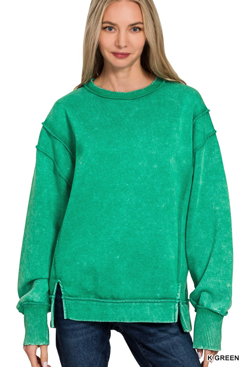 Zenana Acid Wash Exposed-Seam Fleece Sweatshirt SOUTHERN SUNDROP BOUTIQUE