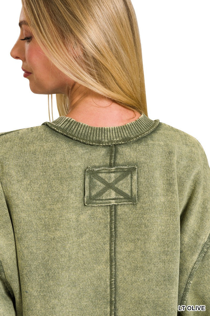 Zenana Acid Wash Exposed-Seam Fleece Sweatshirt SOUTHERN SUNDROP BOUTIQUE