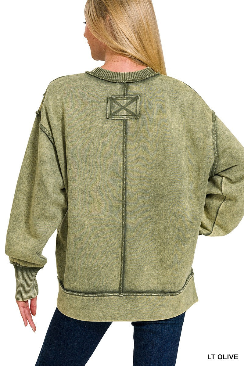 Zenana Acid Wash Exposed-Seam Fleece Sweatshirt SOUTHERN SUNDROP BOUTIQUE