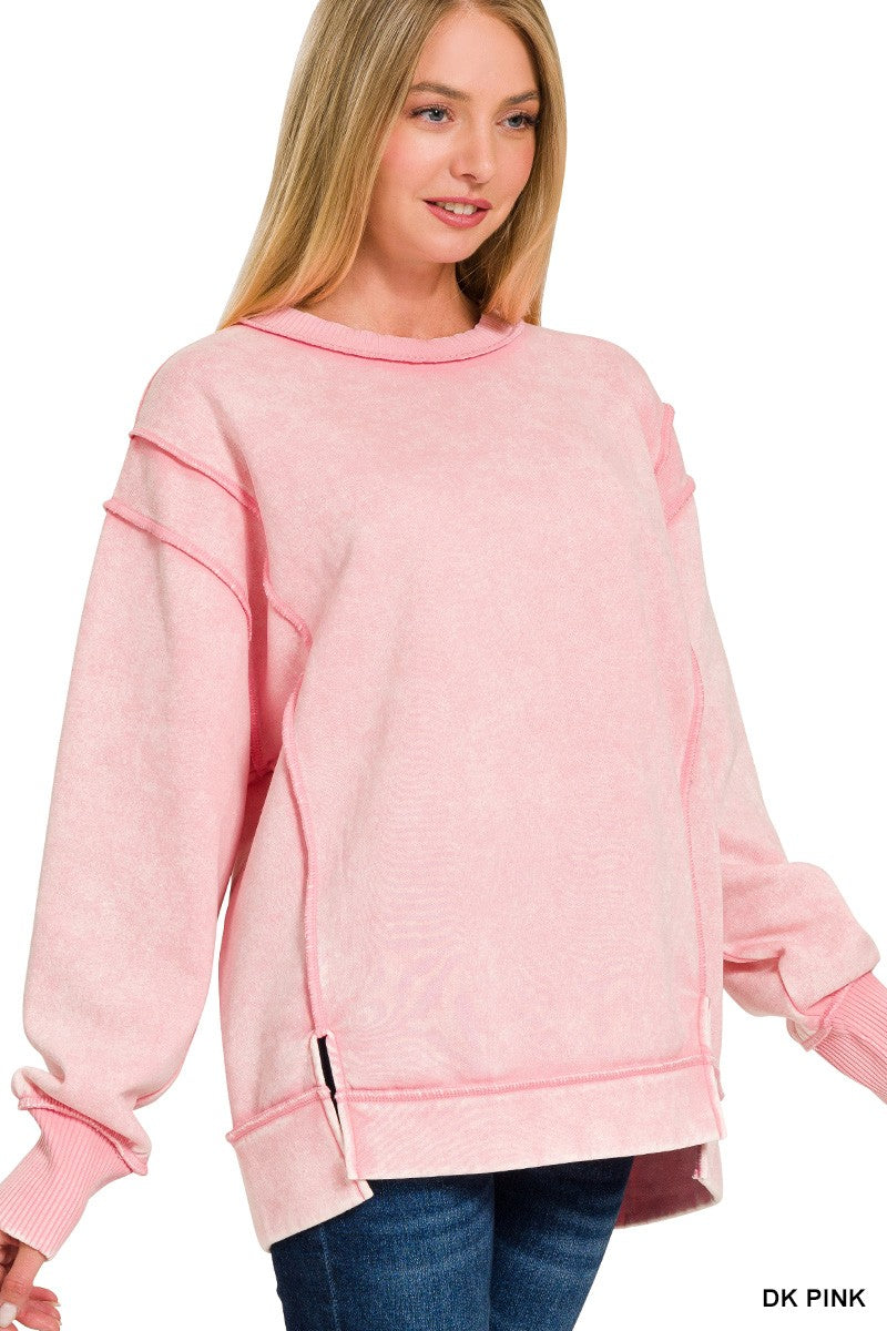 Zenana Acid Wash Exposed-Seam Fleece Sweatshirt SOUTHERN SUNDROP BOUTIQUE